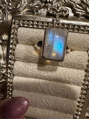 Rainbow Moonstone Ring Sterling Silver S925 Size 8.5